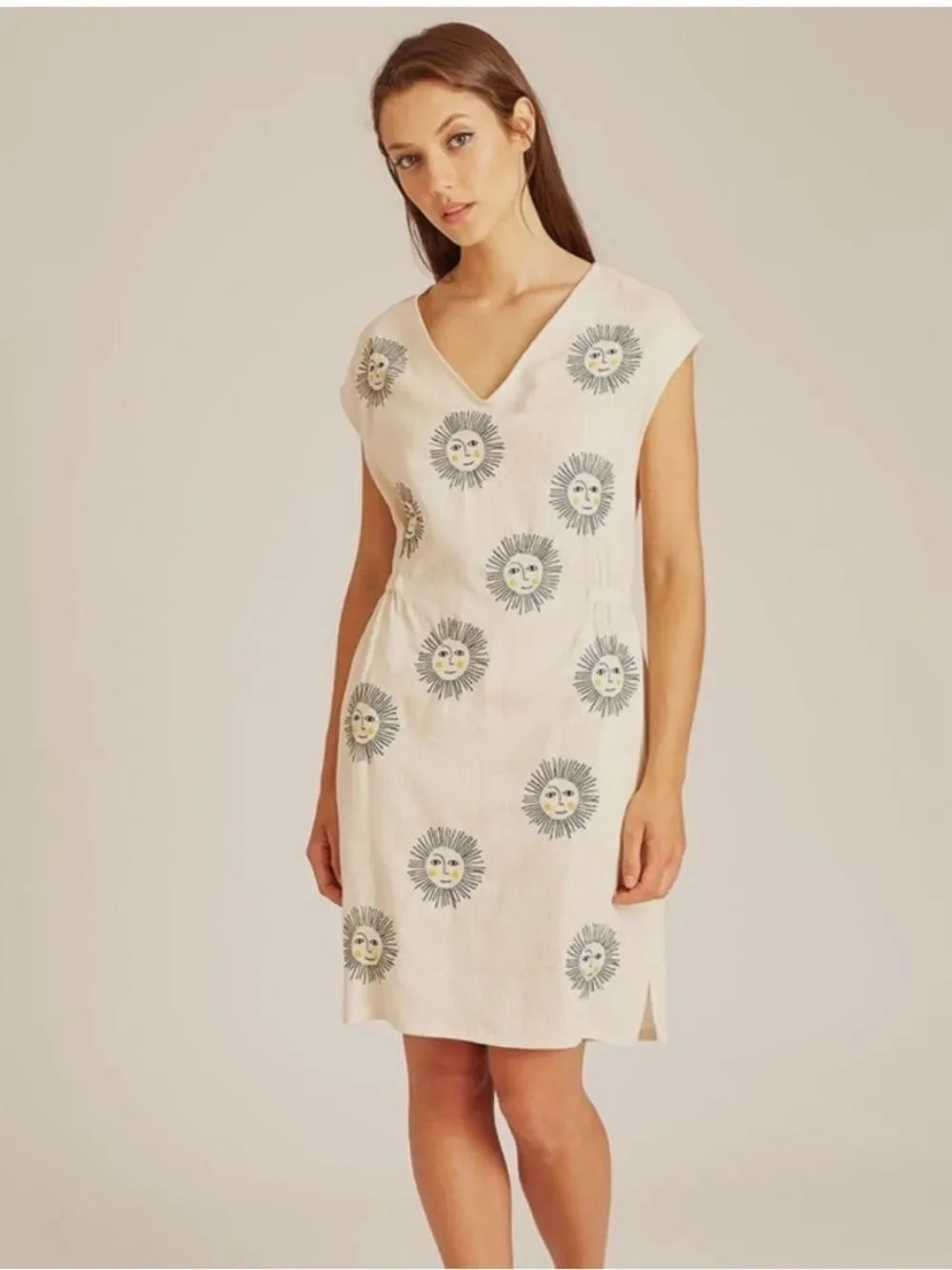 NWT PEPALOVES Anthropologie Embroidered Sun Cream Linen Tunic Dress size large